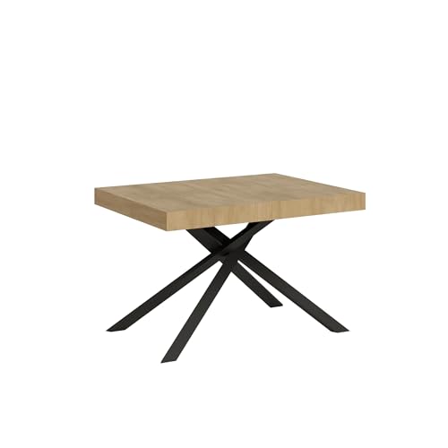 CasaArredoStudio, Mesa Extensible Karida, 120 (204) x 80 cm, Roble Natural con Patas Cruzadas Antracita, Fabricada en Italia.
