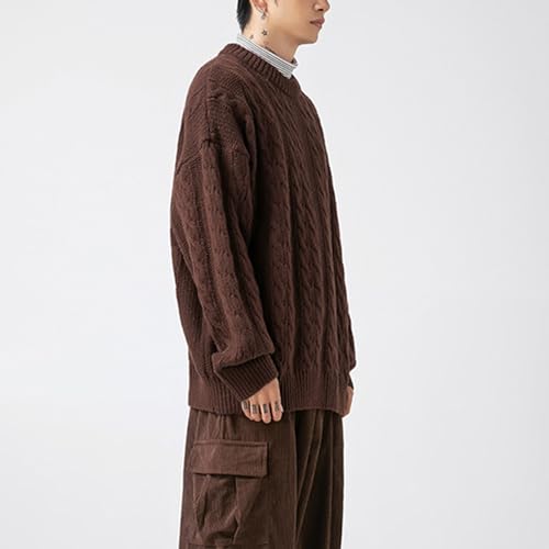 Pull col rond hommes ample tricot jacquard fleurs torsadées - 4