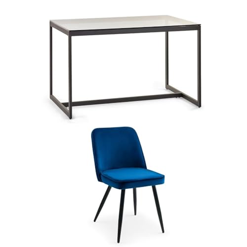 Image of Julian Bowen Set of Chicago Dining Table & 4 Burgess Blue Chairs