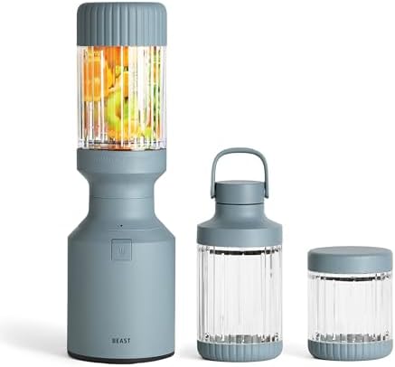 The Beast Mini Blender Plus | Mini Countertop Kitchen Blender | Blend Smoothies and Shakes, Dressings, Sauces, Dips | Extra Vessels, Straw Cap and Straws Included | 600W (Mist)
