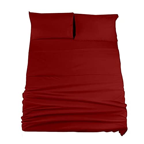 Image of 1800 Brushed Microfiber Solid Flat Soft and Breathable Double BedSheet with 2 Pillow Cover- Burgundy