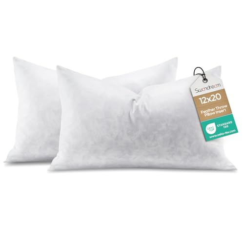 Image of 12x20 Feather Lumbar Pillow Inserts, Decorative Throw Pillow Inserts for Covers, Fuller Fit with Soft Support for Bed and Couch, Set of 2