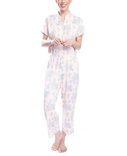 Hanes Women's Cottage Staycation Sleep Top And Pajama Pant Set, Mandarin Collar Pajama 22" Cropped Pant, Floral Bloom, Medium #TOP2