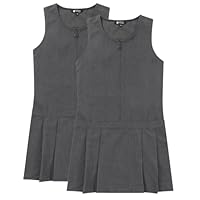 Pack of 2 - Girls Pleated School Pinafore (Heaton) Heart Zip Grey Black 3-16 Years