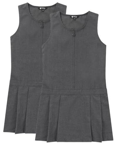 Listers Schoolwear Pack of 2 - Girls Pleated School Pinafore (Heaton) Heart Zip Grey Black 3-16 Years