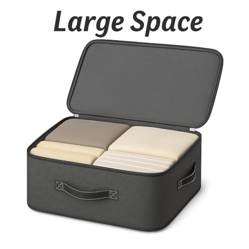 Image of Dustproof & Moisture-proof Storage Bag with Zippered Closure & Handle, Ultra Space Saving Self Compression Organizer, Comforter & Folding Bag for Storing Saree, Clothes (Black printed, Pack - 6)