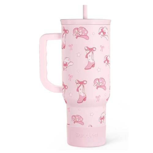 Image of SANDJEST Cowgirl 40oz Slider Tumbler with Handle and Straw - Insulated Stainless Steel Travel Coffee Mug for Women Girls, Gift for Birthday, Christmas