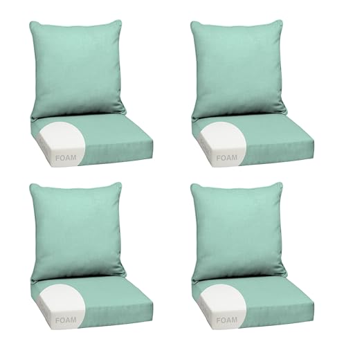 Image of Arden Outdoor Foam Deep Seat Cushion Set, 4-Pack, 24x24, Premium High-Density Foam, Never Flattens, Weather-Proof for Patio Chair Sofa Couch, Aqua Leala