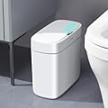 funest Bathroom Trash Can with Lid, 3.2 Gallon Automatic Touchless Garbage Can,Slim Motion Sensor Narrow Trash Basket for Bathroom, Bedroom, Laundry, Office,RV White