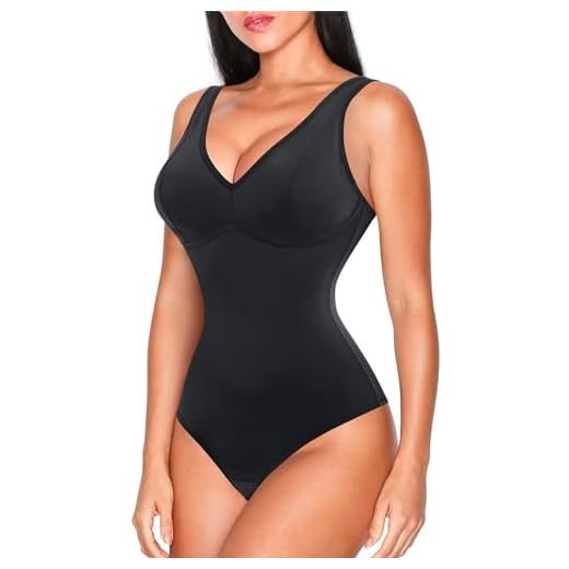 Nebility Women Waist Trainer Shapewear Slim Body Shaper Sexy Deep V Neck Thong Bodysuit Tummy Control Jumpsuit Tops (M, Black)