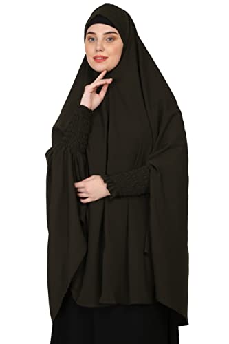 Image of NAZNEEN Women's Full Coverage Khimar Hijab with Sleeves and Under Cap |Solid Pattern Cotton Set for Hajj, Umrah, and Prayer| Comfortable One-Size Head CoveR