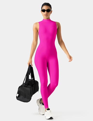 Image of speerise Women Sleeveless Turtleneck One Piece Romper for Yoga Workout Jumpsuit with Tummy Control Bodysuit