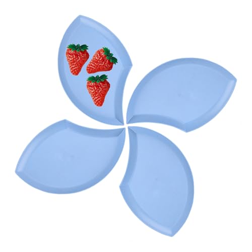 Image of Wheat Straw Unbreakable Appetizer Dessert Plates, Children's and Adult Cake Plate, Lightweight Small Petal-Shaped Plates for Snacks, Reusable Dipping Sauce Bowls. (Nordic Blue, Pack of 4)