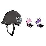 Covalliero Helm Reithelm Beauty VG1, Schwarz, 52-55 cm & Kinder Kinderreithandschuh Lilli Black/Purple, Größe S Reithandschuh, S