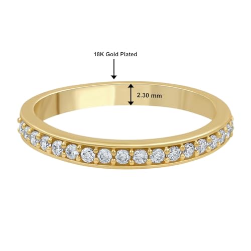 18K Yellow Gold Plated Simulated Diamond Half Eternity Band for Stacking - Elegant Durable Gold Plated Stakable Wedding Band Ring - Light Weight Non-Tarnishing Comfort Fit Sturdy Ring - Gifts for Her2
