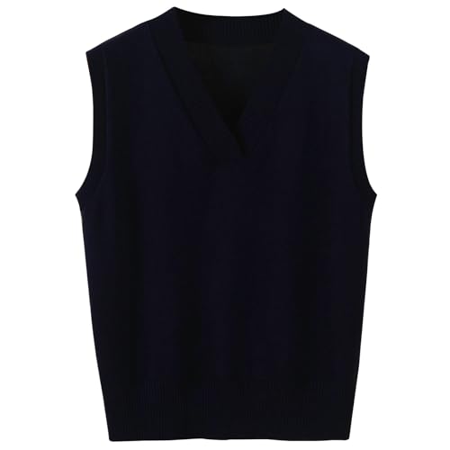 Image of Wowcarbazole Women's V Neck Sweater Vest Sleeveless Ribbed Knit Pullover JK Uniform Classic Basic Tank Tops