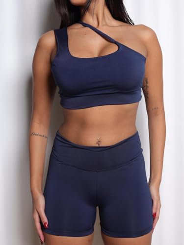 Conjunto Top Dual Alças e Short Curto Suplex Moda Academia (Azul Marinho, M-38/40)