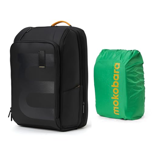 MOKOBARA Em Telescope Backpack | 30L Expandable to 38L | Fits 16 inch Laptop | Water-Resistant Vegan Leather & Nylon | Travel, Work & School | Ergonomic Design, Padded Straps (Black)