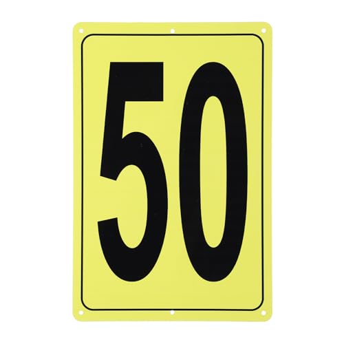 Placa de aluminio número 50 de 12x8 pulgadas color amarillo para señalizar parking