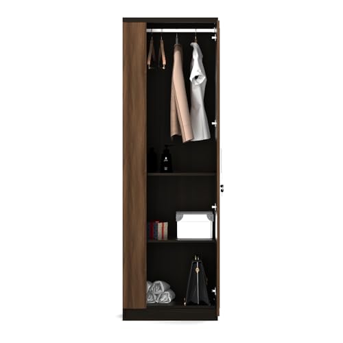 Image of Spacewood Ken Wardrobe | 3 Year Warranty | Almirah, Cupboard, Almari, 1 Door Wardrobe with Mirror, 1 Hanging Space|Engineered Wood| Walnut Bronze