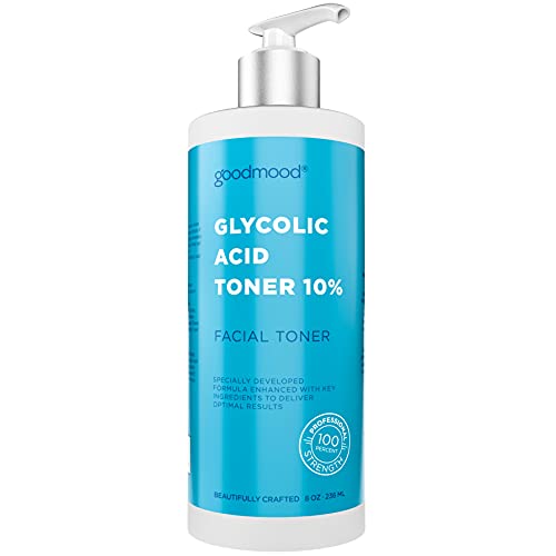 GoodMood Glycolic Acid Toner for Face 10% AHA, Facial Toner, Professional Face Toner for Women for Anti-Aging and Acne Toner, Infused with Castor Oil and Flower Extracts, 8oz