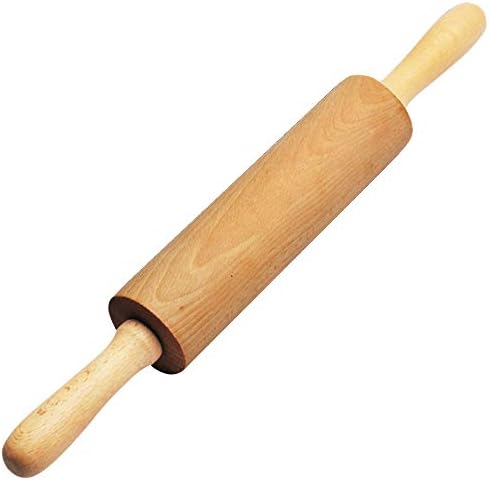 Koulang Classic Wood Rolling Pin - 18 Inch Wood Rolling Pin With Handles Solid Wooden Roller Pin Baking Professional Dough Roller for Home Bakery Pizza Pastry Roti Pasta Bread Cookie Cook