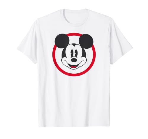 Amazon Essentials Men's Smiling Mickey in Red Circle T-Shirt, White, Small