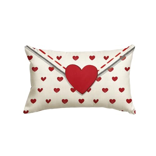 AVOIN colorlife Valentine's Day Envelope Throw Pillow Cover, 12 x 20 Inch Red Heart White Anniversary Wedding Cushion Case Decoration for Sofa Couch