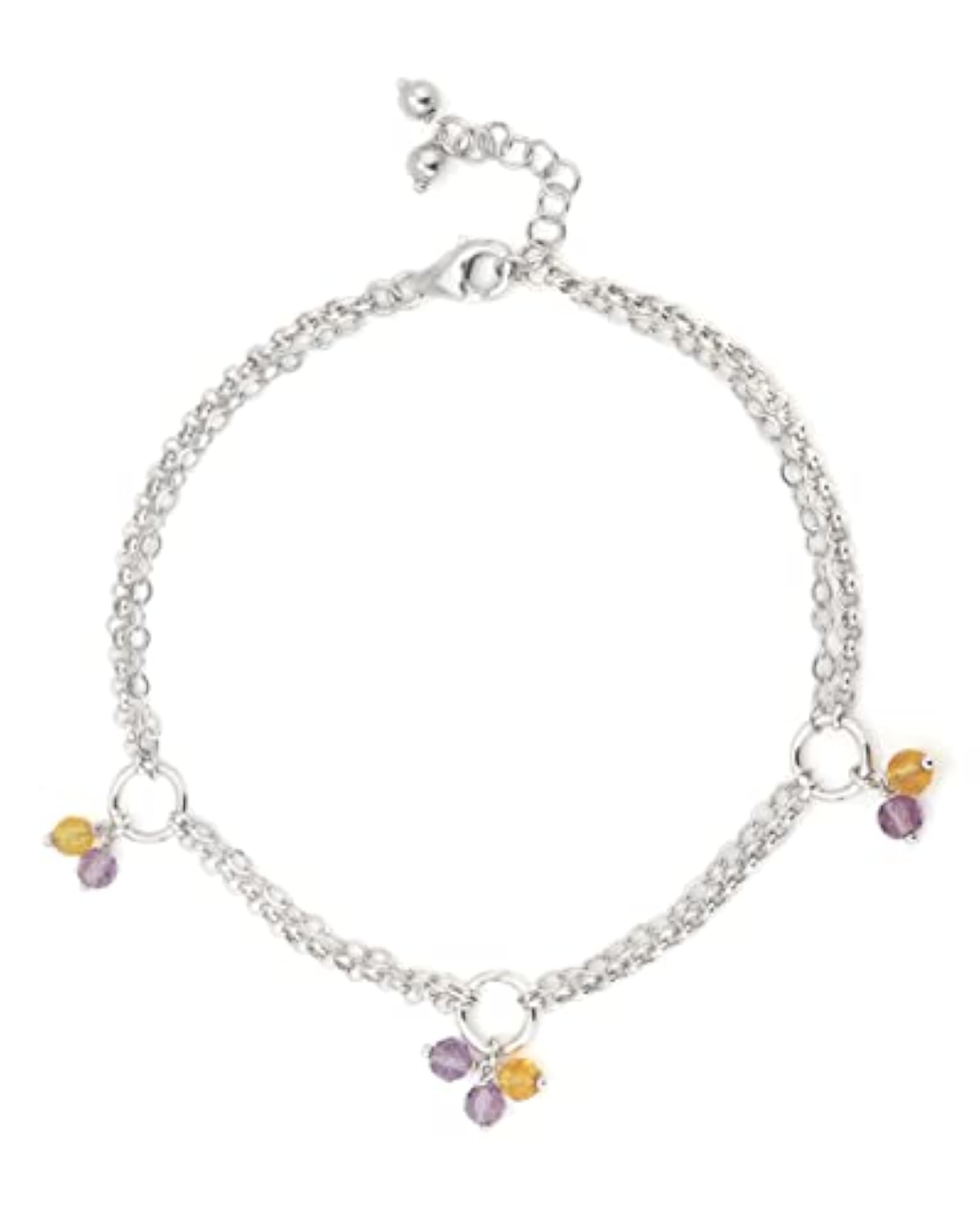 2pc Silver-Toned Purple Rhodium-Plated Beaded Anklet Set