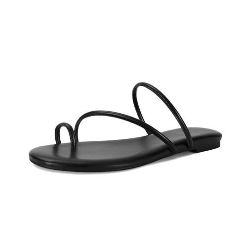 Strappy Flat Sandals for Women Open Toe Slip On Slides Toe Ring Cross Strap Slippers Sandals Casual Comfortable Summer Beach Flat Shoes4