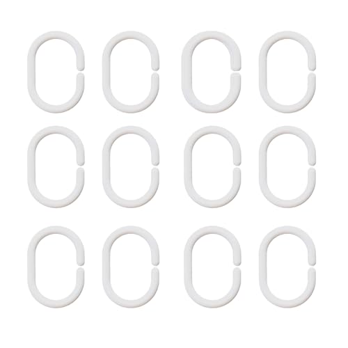 12 pcs Shower Curtain Rings Plastic Shower Curtain Hooks C-Shaped Rings Hook Hanger Bath Drape Loop Clip Glide for Bathroom Shower Window Rod(White)