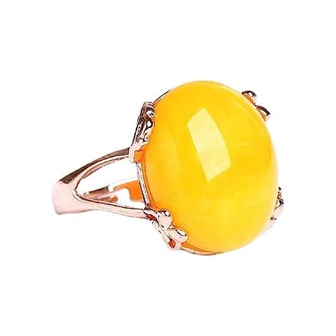 LRESJJIUJ Oval Honey Amber Ring Natural Amber Gem Retro Ethnic Style Women's Adjustable Handmade Ring Bohemian Silver Jewelry Gift Cover