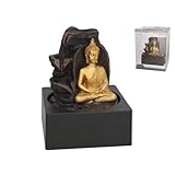 Fontaine décorative de Bouddha zen avec cascade, base noire, dorée et marron, 18 x 18 x 23 cm