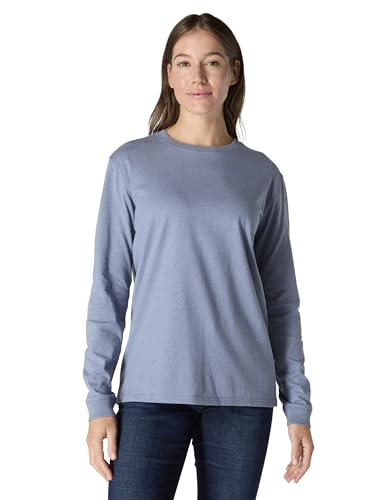 Image of Carhartt Women's Loose Fit Heavyweight Long-Sleeve Logo Sleeve Graphic T-Shirt, Light Faded Navy Heather, L