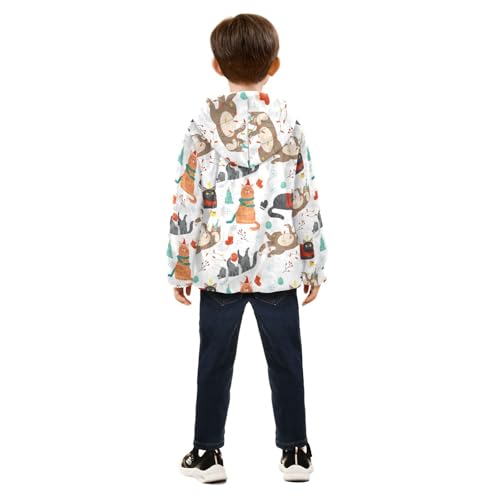 Pattern with Christmas Cats Girls Fleece Jacket Girls Fall Jacket Girls Zip Up Hoodie Girls Sherpa Jacket 2-10T4