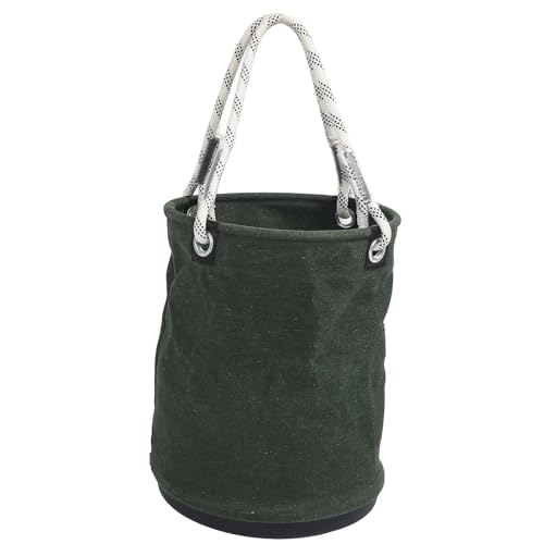 Canvas Bucket, 40x30cm 30KG Load Bearing Canvas Tool Organizer Plastic Bottom Work Bucket Tool Bag Nails Bolts Tool Organizer for Maintenance Work(green)