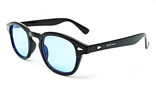 Pif wearSunglasses Johnny Depp Men Women Oval Frame Shiny Black CR39 Blue Lenses Gift Soft Case and Cloth John 1