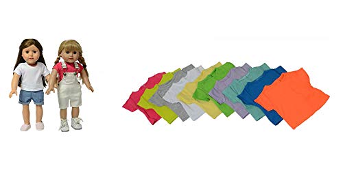 The New York Doll Collection Ensemble 10 t-shirts à manches courtes couleur claire pour poupées mode filles - S'adapte poupées 18 pouces / 46 cm - Vêtements poupée - Accessoires poupée