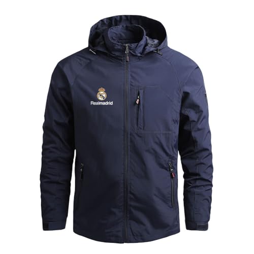 MAUXpIAO Chaqueta de hombre Rěǎī-Mǎdrid Sudadera con capucha impermeable Abrigo a prueba de viento al aire libre Ropa deportiva deportivo/B/M