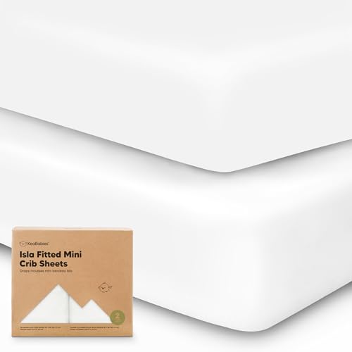 Image of Pack and Play Sheets Fitted - 2-Pack Mini Crib Sheets for Pack N Play Mattress, Soft & Cozy, Neutral Toddler Playard Bedding, Snug Fitted Mini Baby Crib Mattress Cover Set for Boys, Girls (Soft White)