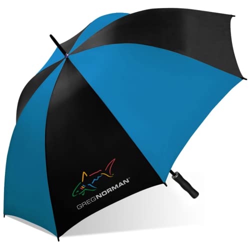 Greg Norman 60 Inch Golf Umbrella, Manual Compact, Fiberglass, Lightweight, And Wind Resistant Folding Umbrella For Travel And Rain, Black/Blue #TOP30