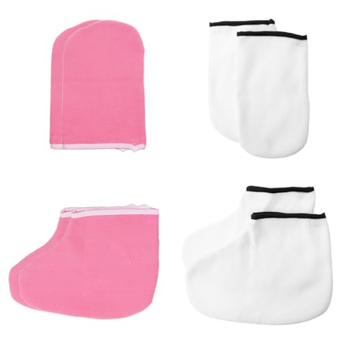 Hohopeti 4 paia Guanti Esfolianti e Idratanti per Mani e Piedi Bianco e Rosa per Trattamento Spa Cura Prevenzione Secchezza e Ruvidezza per Uso Professionale e Domestico