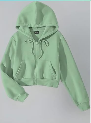 Image of Rabboni Women's Crop Fleece Hoodie Jacket | Full Sleeve Zip-Up Hooded Sweatshirt for Women & Girls | Soft Warm Casual Winter Wear Crop Hoodie