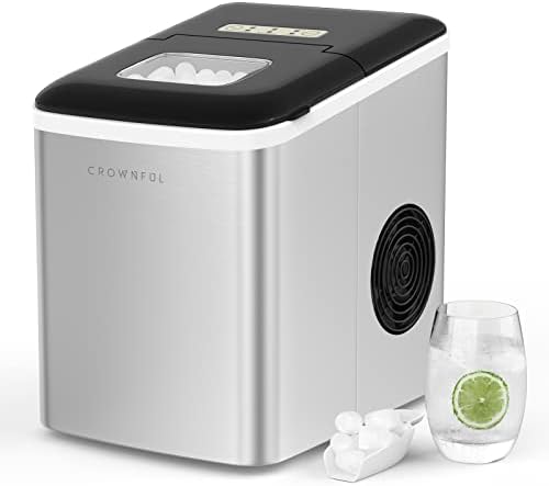 CROWNFUL Ice Maker Machine for Countertop, 9 Bullet Ice Cubes S/L Ready in 7 Minutes, 26lbs/24H, Auto self-Cleaning, Portable Small Ice Maker with Scoop and Basket, Silver