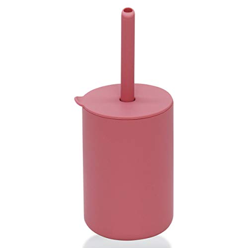 Toddler Cups with Easy-to-suck Straw Baby Cups 6-12 & 12-18 Months Spill Proof Straw Cups for Toddlers Lid & Straw Cups for Baby Food Grade Silicone Sippy Cup BPA-free (Pink)