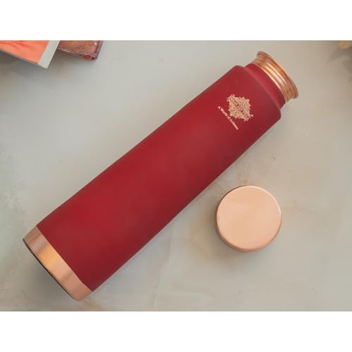 Image of Indian Art Villa Copper Red Silk Print Water Bottle, 800 ML Pure Copper Ayurvedic Drinkware for Daily Use, Travel, Office, Gym, and Gifting