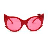 SA106 Girls Kitty Cat Ear Whisker Flower Cat Eye Sunglasses All Red