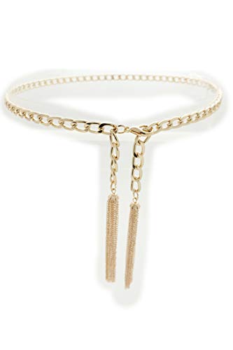 Women High Waist Hip Gold Metal Chain Fashion Belt Bling Fringes Charm Tassel XS S M4