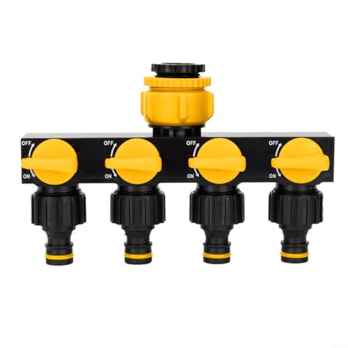 Sileduove Distribuidor de agua divisor de manguera de jardín de 4 vías con válvulas de control individuales para riego césped jardín uso agrícola (amarillo)