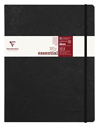 Clairefontaine 794461C - Notizbuch My.Essential Age Bag, Format B5 (19x25 cm), mit Fadenbindung, 96 Blatt nummeriert, liniert, Papier elfenbein 90g, Schwarz, 1 Stück